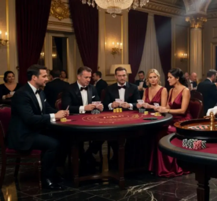 Stoły pokerowe i ruletka eventowa na eleganckim evencie rozrywkowym