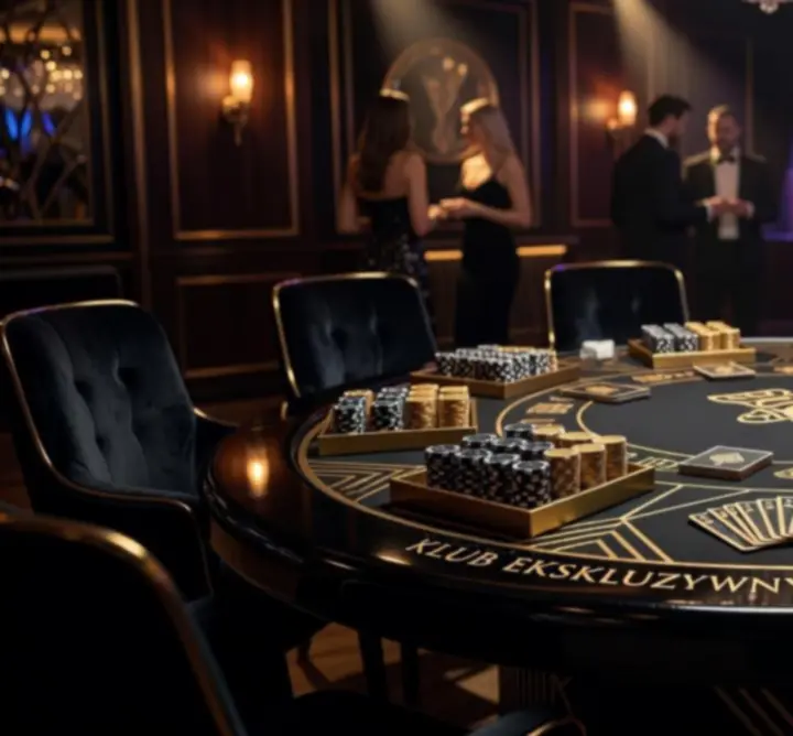 Luksusowy pokerowy stół przygotowany na prywatny wieczór w stylu kasyna