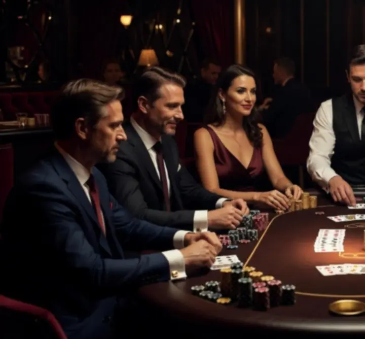 Luksusowy stół pokerowy przygotowany na wieczór pokerowy w klubowym klimacie.