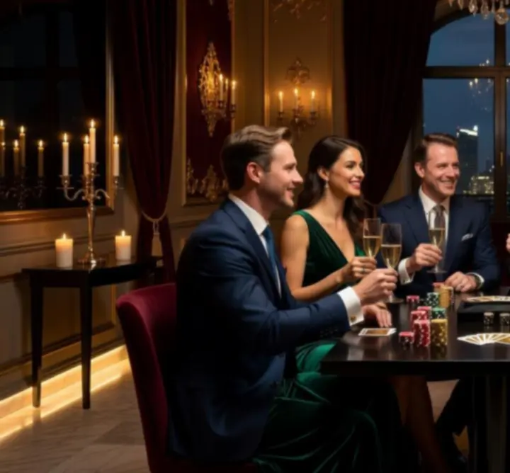 Ekskluzywne VIP party z eleganckimi gośćmi i nastrojowym oświetleniem